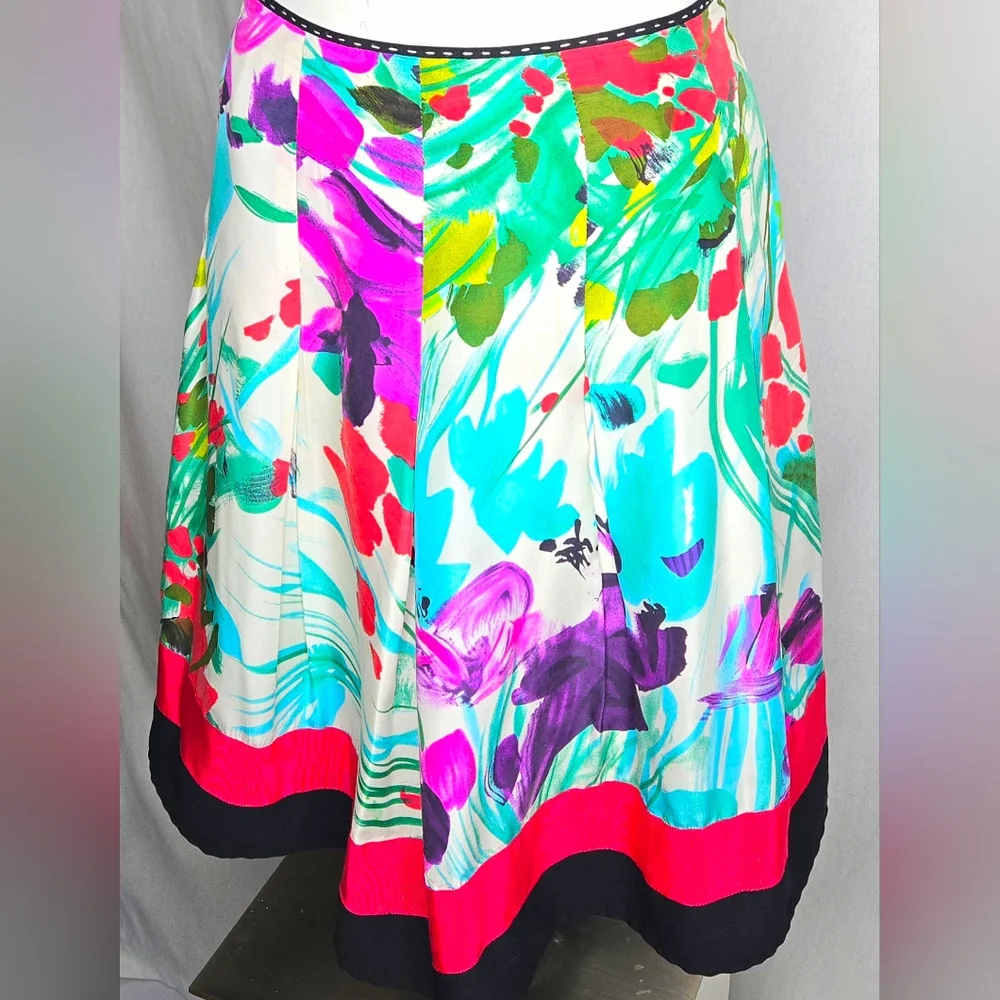 Peter Nygård 100% Silk Artistic Floral‎ A-Line Skirt Size 10 NWOT